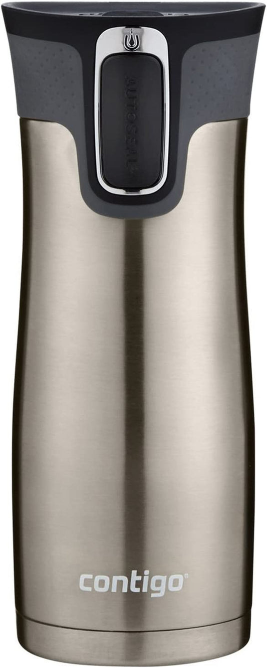 West Loop Stainless Steel Vacuum-Insulated Travel Mug with Spill-Proof Lid, Keeps Drinks Hot up to 5 Hours and Cold up to 12 Hours, 16Oz Steel/Black