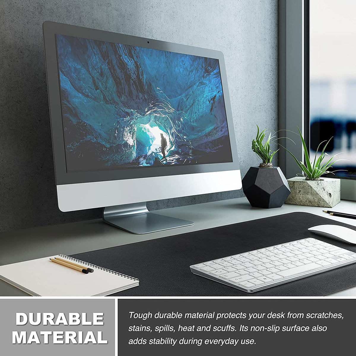 Mouse Pad, Waterproof Desk Mat for Desktop, Leather Desk Pad for Keyboard and Mouse, Desk Pad Protector for Office and Home (Black, 31.5" X 15.7")