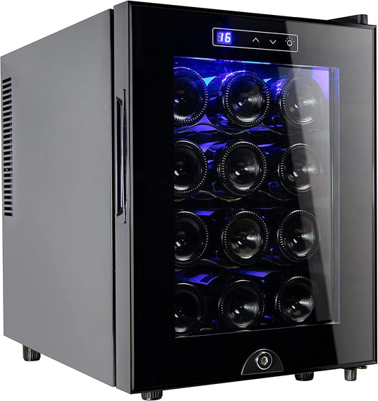 12 Bottle Wine Cooler Refrigerator,Wine Fridge Freestanding with Lock & Digital Temperature Control Fridge Glass Door,Mini Wine Cabinet for Red, White, Champagne or Sparkling