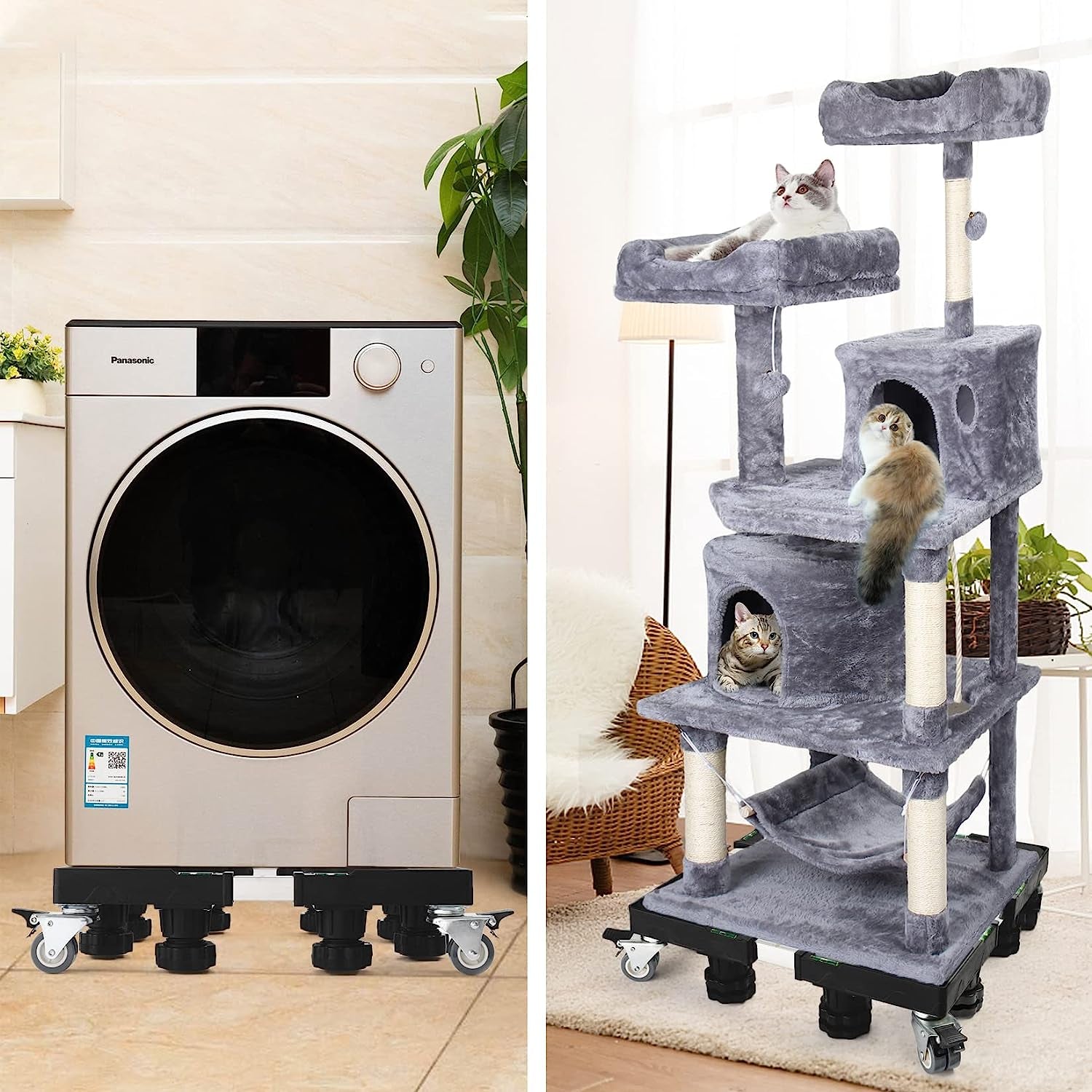 Washing Machine and Dolly Mini Fridge Stand Base Furniture with 8 Strong Feet and 4 Wheels Refrigerator Stand Washer and Dryer Pedestal Mobile Roller Cart with Wheels for Appliance