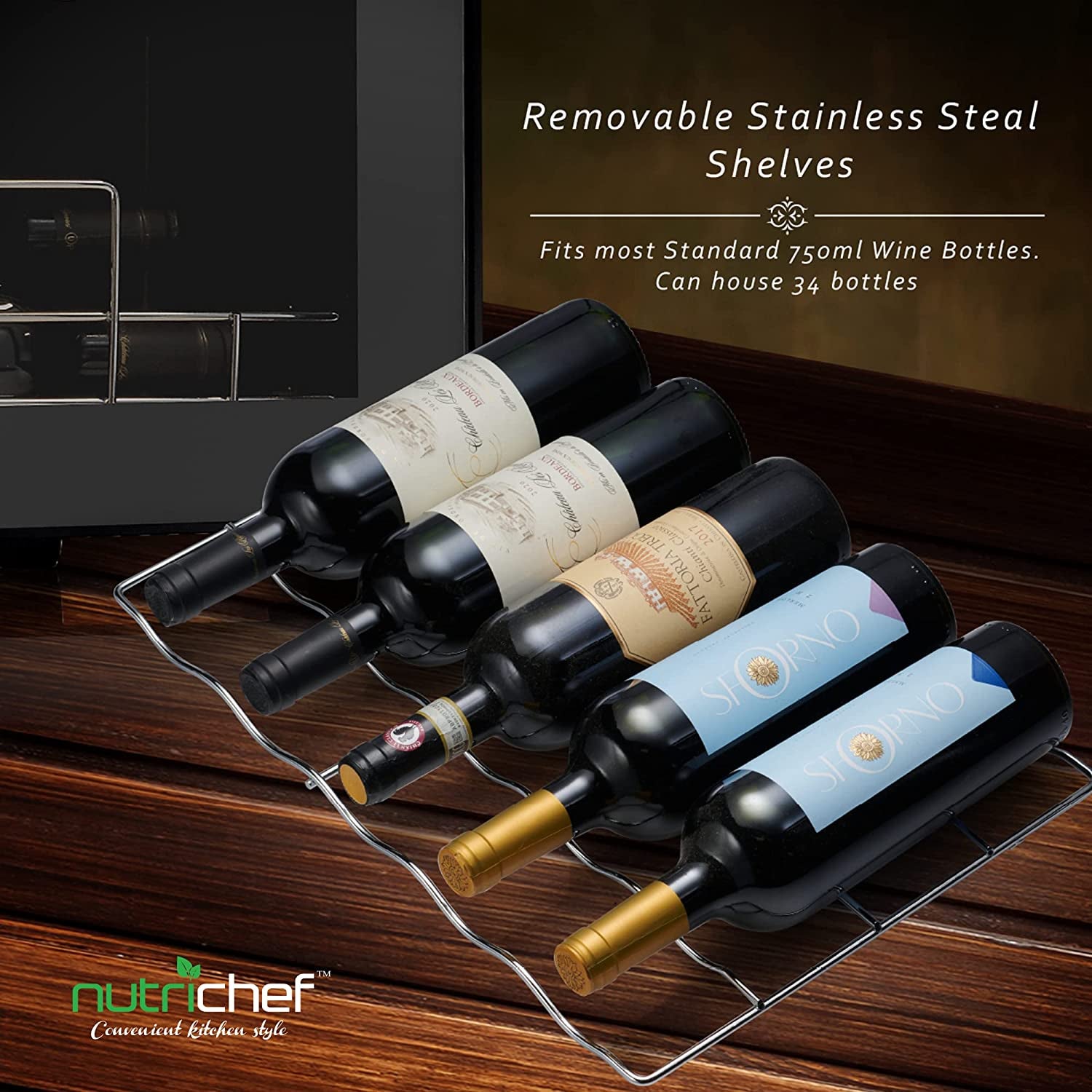 34 Bottle Compressor Wine Cooler Refrigerator Cooling System | Large Freestanding Wine Cellar Fridge for Red and White Champagne or Sparkling, Black Glass Door
