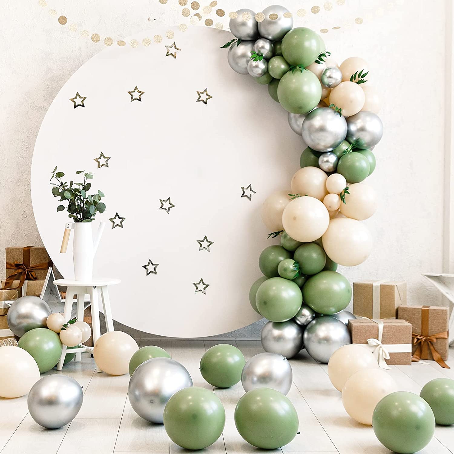 129Pcs Sage Green Balloons Latex Balloons Different Sizes 18 12 10 5 Inch Olive Green Party Balloon Kit for Birthday Party Graduation Baby Shower Wedding Holiday Balloon Decoration