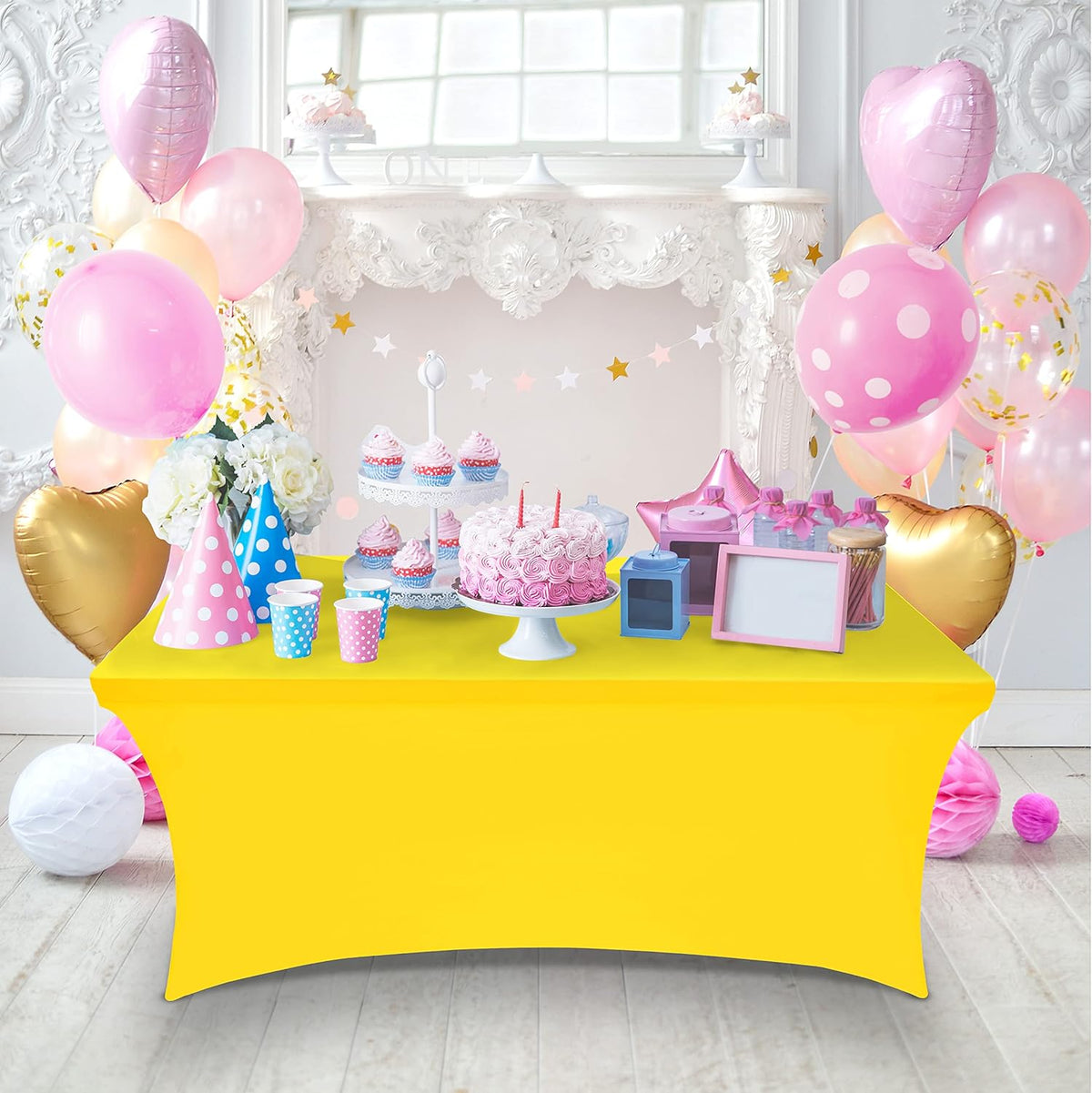 Spandex Tablecloth 2 Pack [6FT, Yellow] Tight, Fitted, Washable and Wrinkle Resistant Stretch Rectangular Patio Table Cover for Event, Wedding, Banquet & Parties [72Lx30Wx30H Inch]