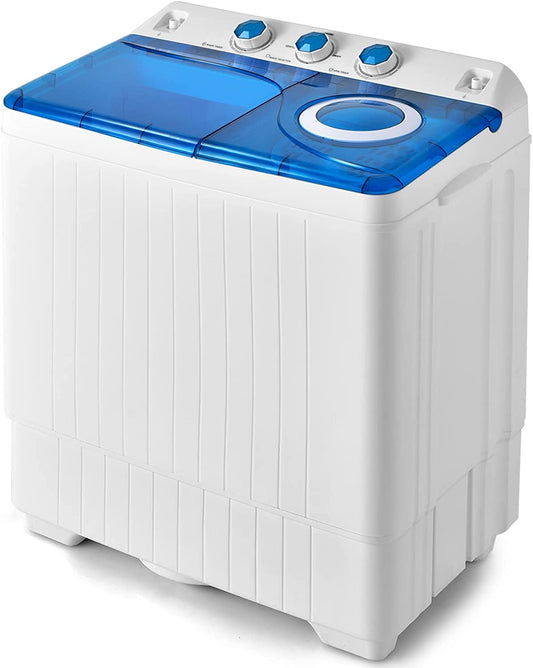 Portable Washing Machine, 26Lbs Washer and Spinner Combo,18 Lbs Washing 8 Lbs Spinning, Built-In Drain Pump, W/Timer Control, Dorm Apartment Twin Tub Mini Laundry Washer Blue White