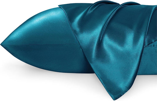 Satin Pillowcase for Hair and Skin Queen - Teal Silky Pillowcase 2 Pack 20X30 Inches - Satin Pillow Cases Set of 2 with Envelope Closure, Similar to Silk Pillow Cases, Gifts for Women Men