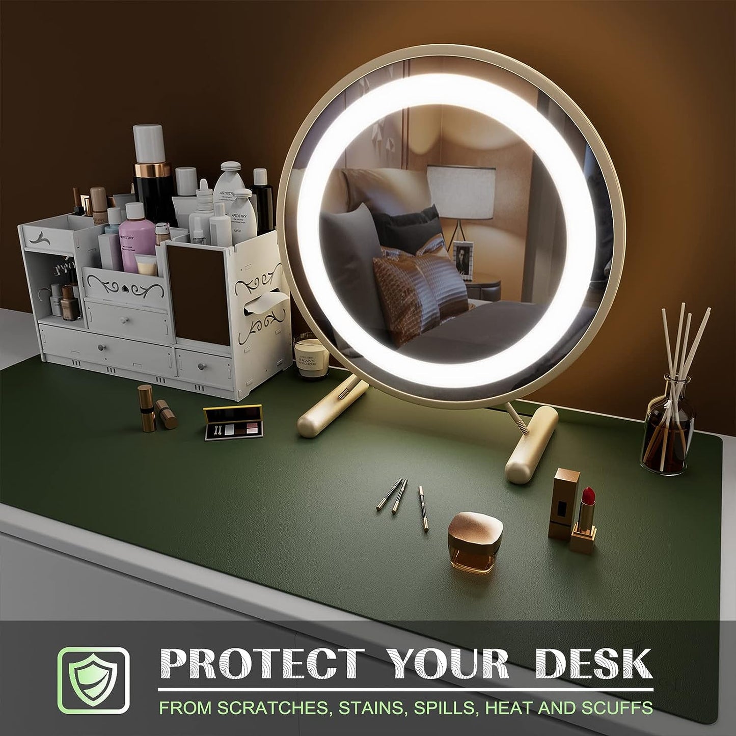 Waterproof Desk Mat, Mouse Pad for Desktop, Keyboard and Mouse, Leather Desk Pad Protector for Office and Home (Dark Green, 31.5" X 15.7")