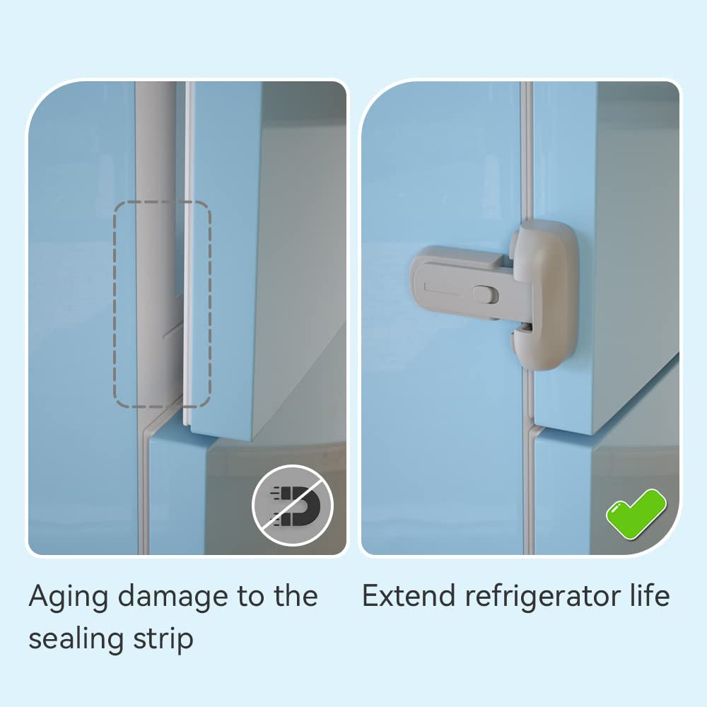 2 Pcs Baby Safety Fridge Lock, Child Proof Refrigerator Freezer Door Lock, Protect Refrigerators with Damaged Sealing Strips ( Grey )