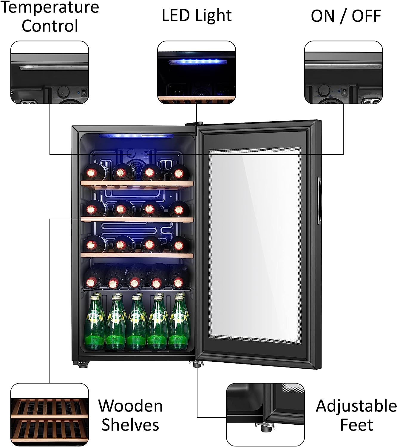 26 Bottle Wine Cooler Refrigerator, Freestanding Wine Cellar, 3.4 Cu.Ft Wine Fridge for Red & White, Glass Door