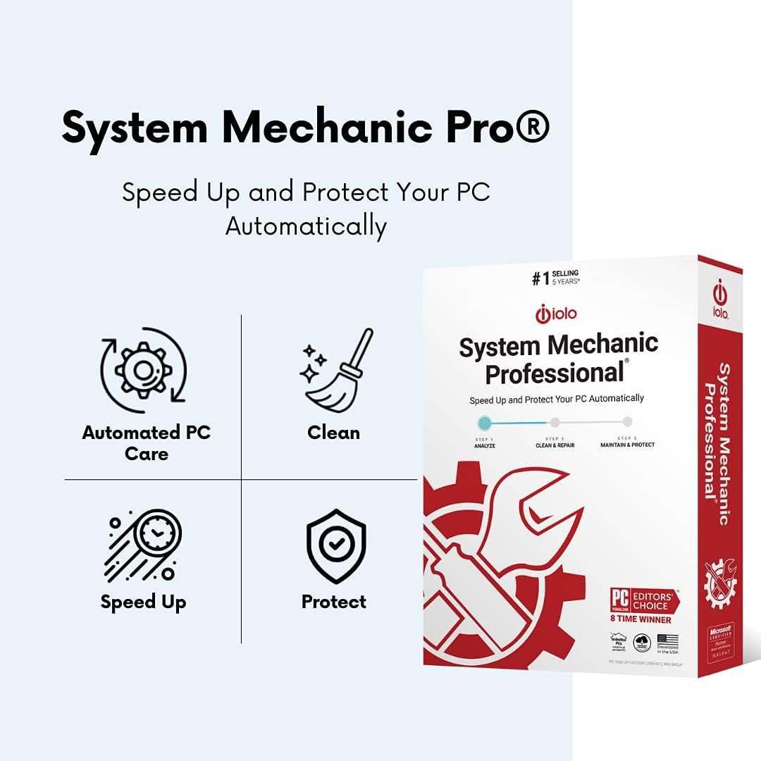 - System Mechanic Pro, Computer Cleaner for Windows, Blocks Viruses and Spyware, Restores System Speed, Software License