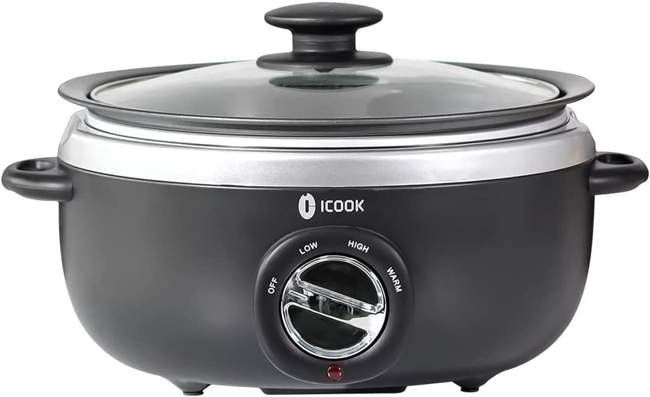 USC-65-OP001BK 6.5 Quart Slow Cooker,Aluminium Sear/Sauté Stew Pot Stovetop Safe,Dishwasher Safe,Glass Lid,Adjustable Temp,Food Warmer,Black