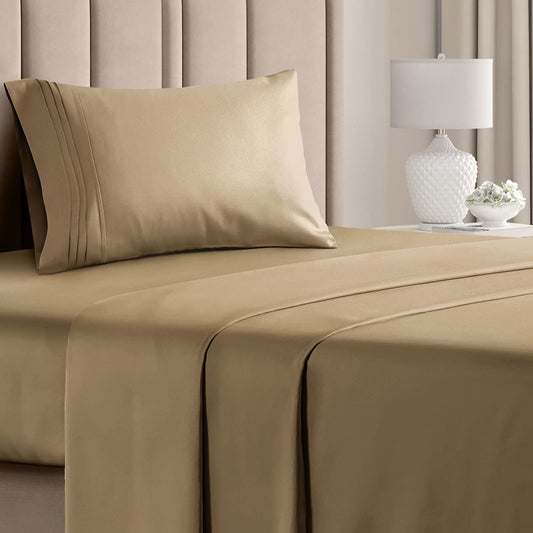Twin XL Size 3 Piece Bedding Sheet Set - Soft, Breathable & Cooling Bed Sheets - Comfy Hotel Luxury Bed Sheets for Women & Men - Deep Pockets - Easy-Fit - Soft & Wrinkle Free - Beige Oeko-Tex Set