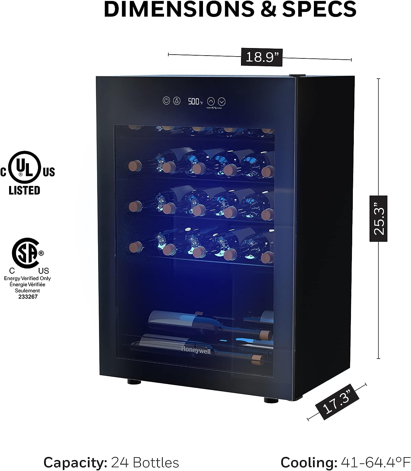 24 Bottle Compressor Wine Cooler Refrigerator, Compact Wine Cellar for Red, White, Champagne or Sparkling Wine, Digital Temperature Control, Glass Door