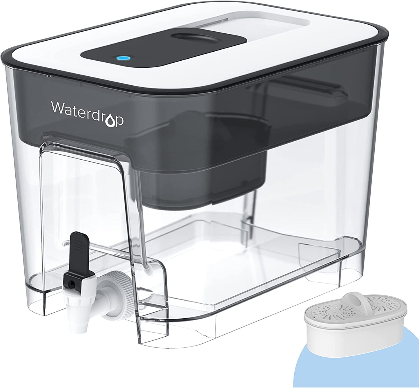 200-Gallon Long-Life 40-Cup Water Filter Dispenser with 1 Filter, 5X Times Lifetime, Reduces Chlorine and More, BPA Free, Black