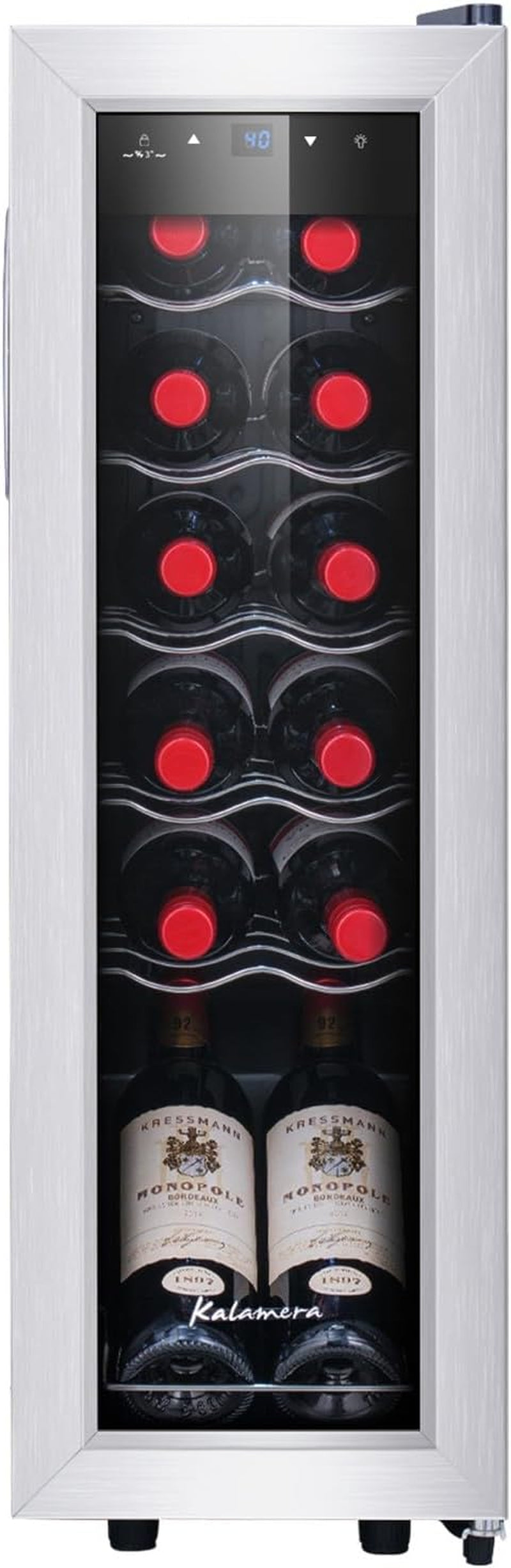 Mini Fridge Compressor Cooler, 12 Bottles Wine Refrigerator, Freestanding Wine Cellar 41F-64F One Touch Temperature Control, for Home, Office or Bar.
