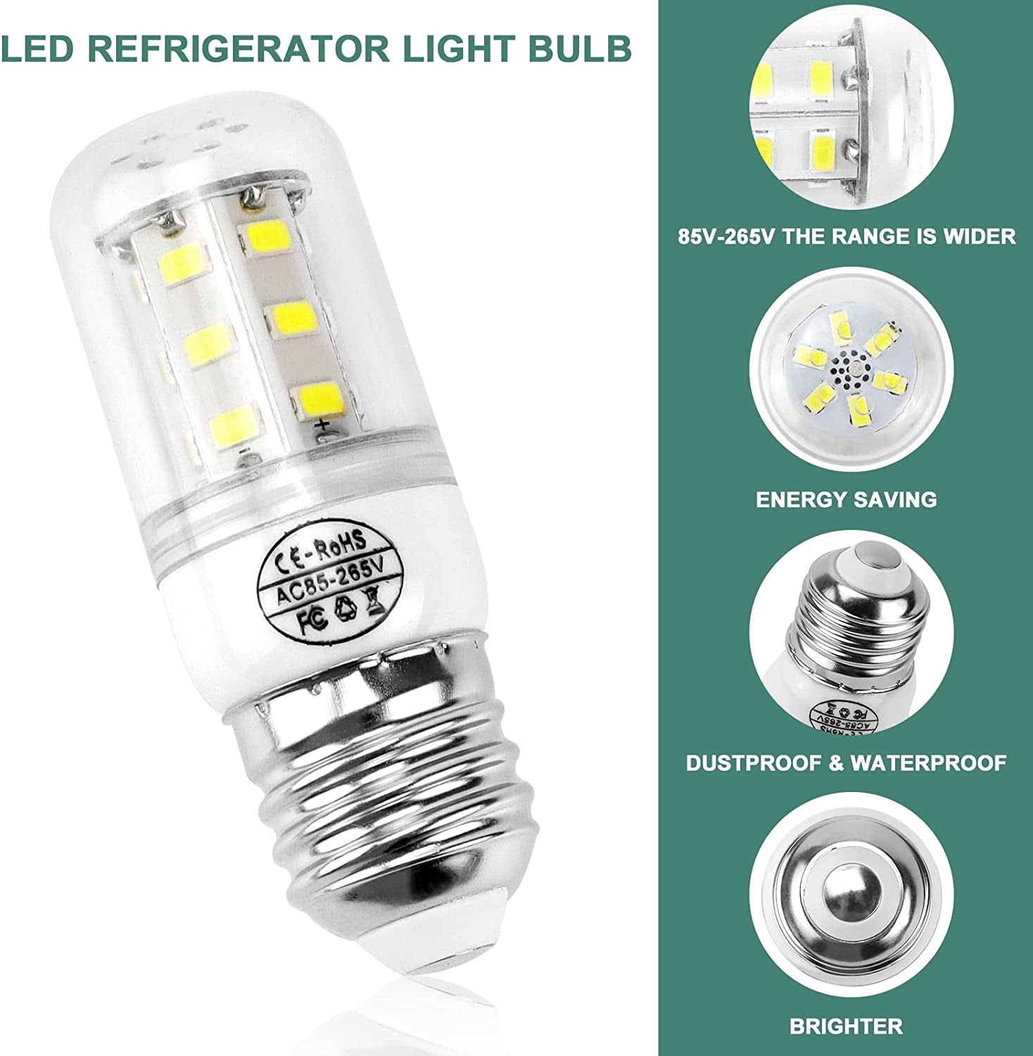 Updated 5304511738 Light Bulb Refrigerator Kei D34L Bulb,Led Refrigerator Light Bulb 3.5W Compatible with Frig.Idaire Refrigerator Light Bulb AP6278388 PS12364857 EAP12364857(85V-265V White Light)