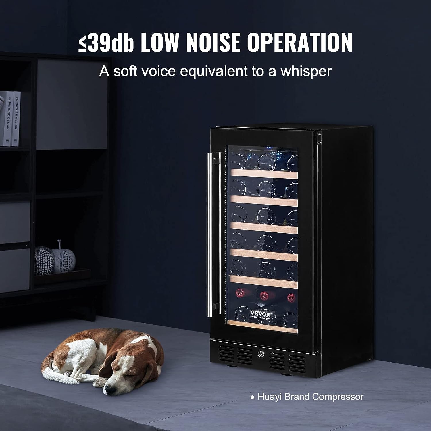 30 Bottles Freestanding Wine Refrigerator Beverage Cooler with Blue LED Light, Black