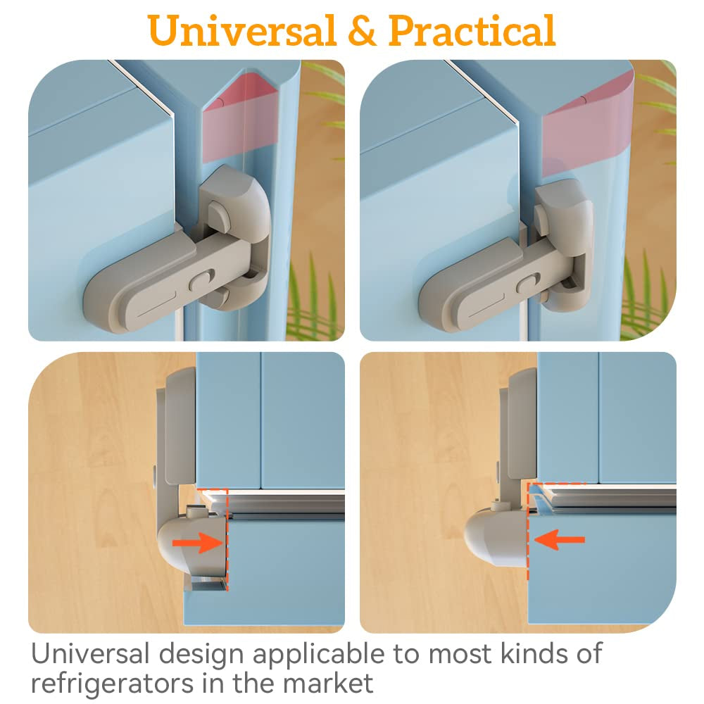 2 Pcs Baby Safety Fridge Lock, Child Proof Refrigerator Freezer Door Lock, Protect Refrigerators with Damaged Sealing Strips ( Grey )