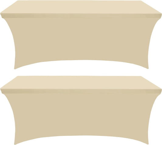 Spandex Tablecloth 2 Pack [6FT, Champagne] Tight, Fitted, Washable and Wrinkle Resistant Stretch Rectangular Patio Table Cover for Event, Wedding, Banquet & Parties [72Lx30Wx30H Inch]
