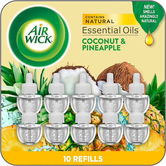 Plug in Scented Oil Refill, 10Ct, Coconut & Pineapple, Air Freshener, Essential Oils, Eco Friendly