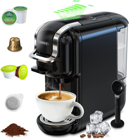 Pod Coffee Maker Single Serve,  5-In-1 Espresso Machine for Pods, Kcup*/Nes* Original/Dg*/Ese Pod/Espresso Powder Compatible, Cold/Hot Mode, 20 Oz Removable Reservoir, LED Bars Indicator, 19 Bar